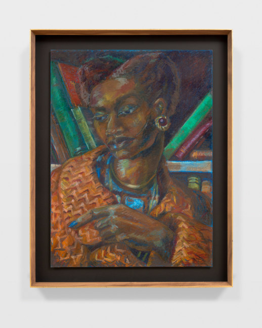 Noni Jabavu&amp;hellip; in travesti
2021
Oil stick and pastel on canvas board
Sheet 61 x 45.5 cm / 24 x 18 in
Frame 72 x 56.5 cm / 28 1/4 x 22 1/4 in
RUGA 50346