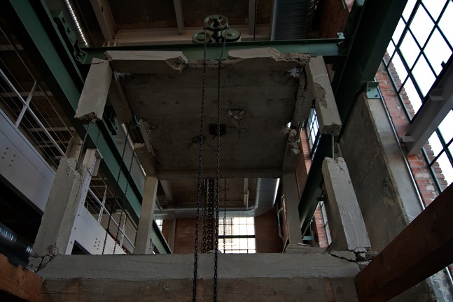 Installation view of sculpture by Oscar Tuazon