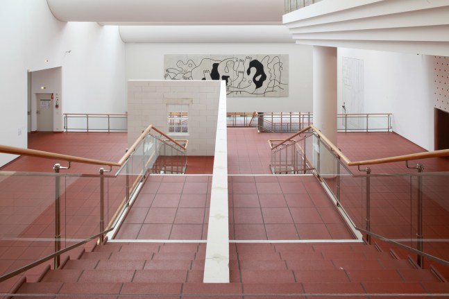 Installation view of sculpture by Oscar Tuazon