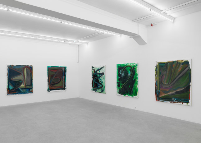 Installation view of Josh Smith paintings exhibition