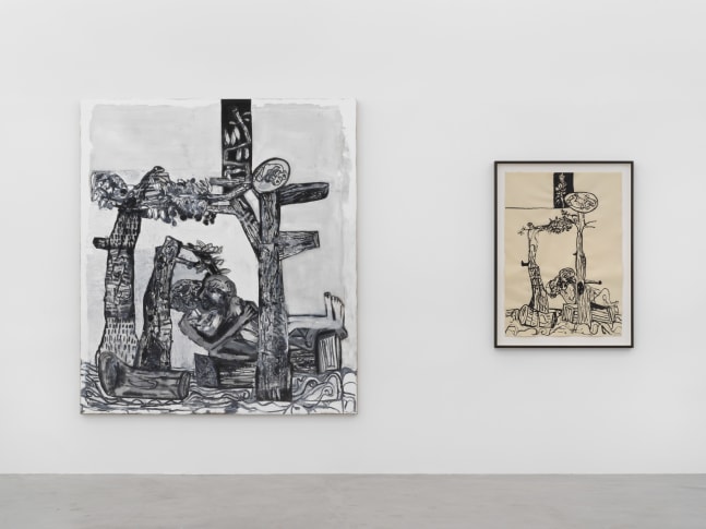 Installation view of Tobias Pils paintings and ink works on paper exhibition