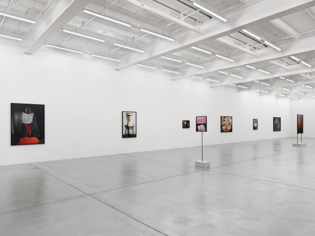 Installation view of Lucas Blalock photography and sculpture exhibition