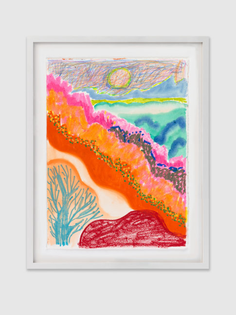 SLIPPERY SLOPE 2020 Mixed media on paper  Image 38 x 28 cm / 15 x 11 in Frame 48 x 38 x 3.5 cm / 18 7/8 x 15 x 1 3/8 in