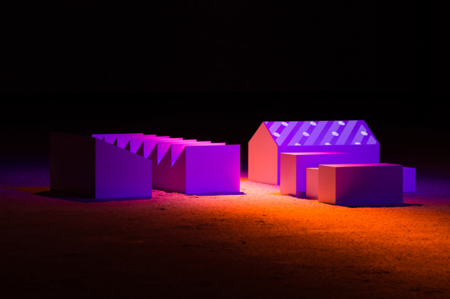 Installation view of sculptures by Liam Gillick