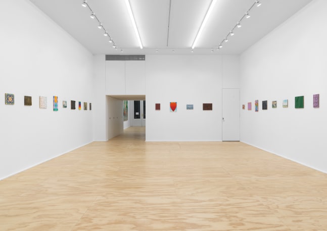 Installation view of Jean-Frédéric Schnyder paintings and cardboard sculpture exhibition