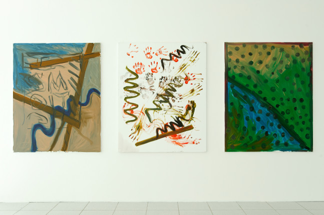 Installation view of paintings by Josh Smith