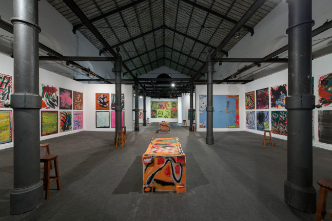 Installation view of paintings by Josh Smith