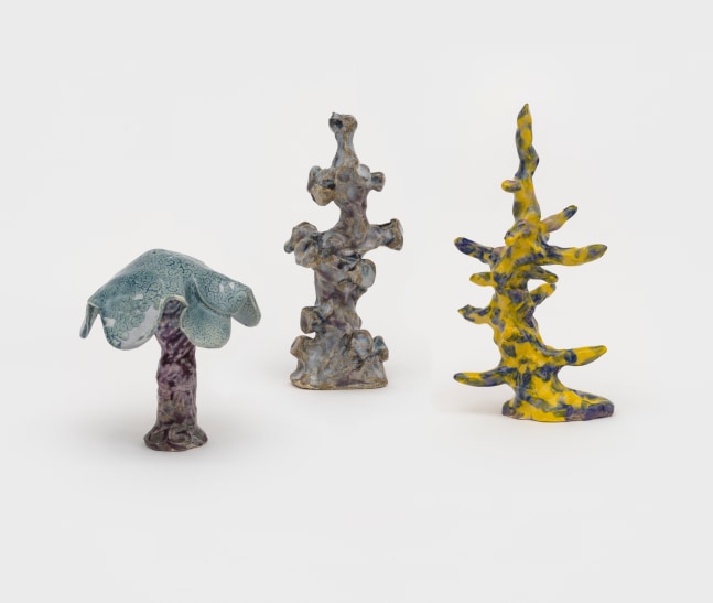 Tree Farm Group 14

2024

Glazed and painted ceramics; 3 parts

Object A 17 x 6 x 6 cm / 6 3/4 x 2 3/8 x 2 3/8 in

Object B 18 x 4 x 4 cm / 7 1/8 x 1 5/8 x 1 5/8 in

Object C 25 x 7 x 7 cm / 9 7/8 x 2 3/4 x 2 3/4 in

&amp;copy; Shara Hughes