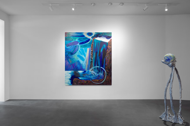Installation view, Jean-Marie Appriou, Sam Falls, Shara Hughes, Galerie 75 Faubourg, Paris, 2021