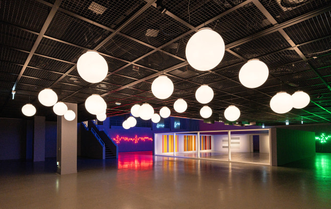 Installation view of sculptures by Liam Gillick