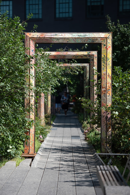 Installation view of outdoor sculptures by Sam Falls