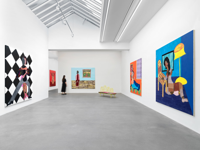 installation views of sculptures and paintings by Tschabalala Self