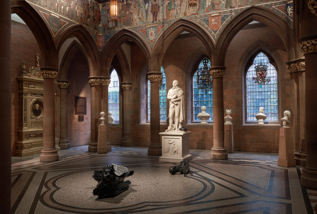 Installation view of sculptures by Douglas Gordon