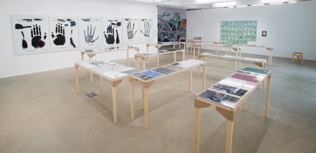 Installation view of works by Walead Beshty