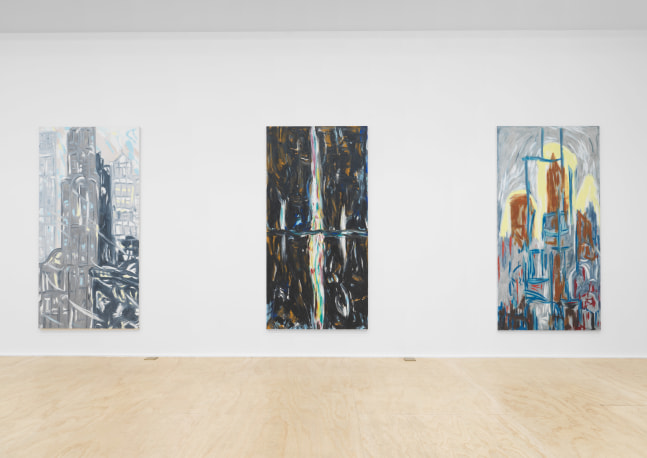 Installation view of paintings by Martha Diamond