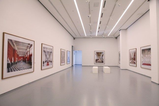 Installation view of photographs by Candida Höfer