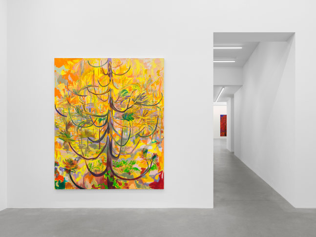 Installation view, Shara Hughes, Tree Farm, Galerie Eva Presenhuber, Waldmannstrasse, Zurich, 2024