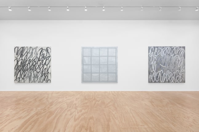 Installation view of paintings by Amy Feldman