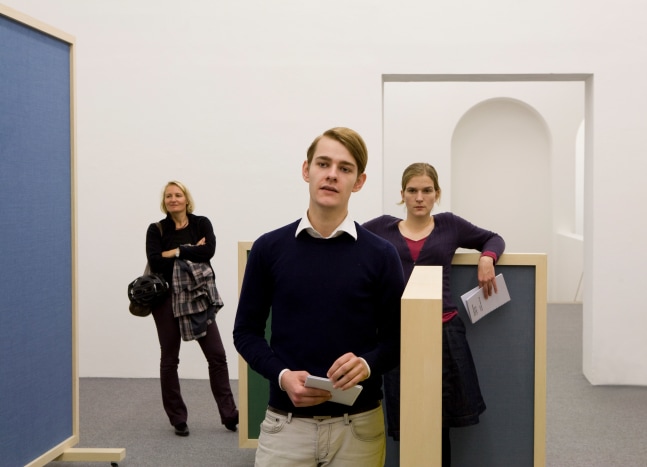 Installation view of sculptures by Liam Gillick