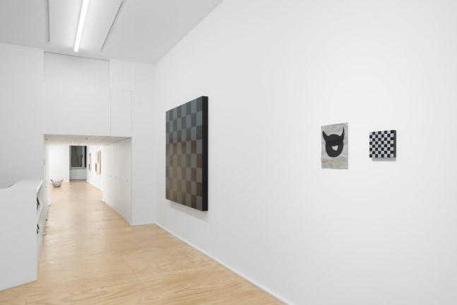 Installation view of sculptures and wall works by Sarah Ortmeyer
