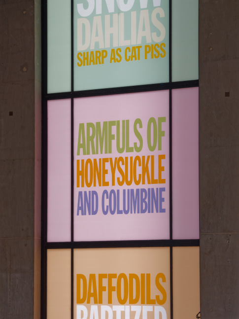 Installation view, John Giorno, Welcoming the Flowers, Palais de Tokyo, Paris, 2025