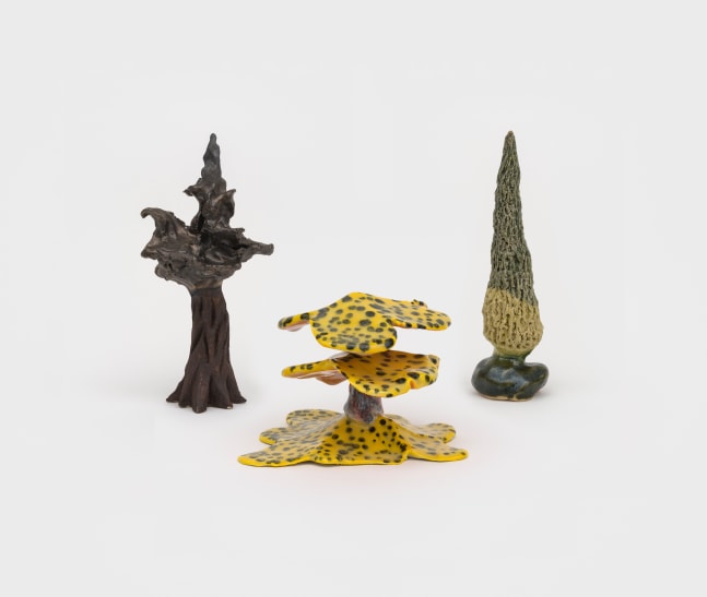 Tree Farm Group 1

2024

Glazed and painted ceramics; 3 parts

Object A 23 x 7 x 6 cm / 9 x 2 3/4 x 2 3/8 in

Object B 11 x 12 x 10 cm / 4 3/8 x 4 3/4 x 3 7/8 in

Object C 24 x 4 x 4 cm / 9 1/2 x 1 5/8 x 1 5/8 in

&amp;copy; Shara Hughes