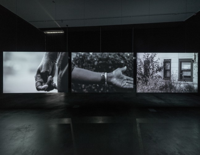 Installation view of paintings by Adam Pendleton