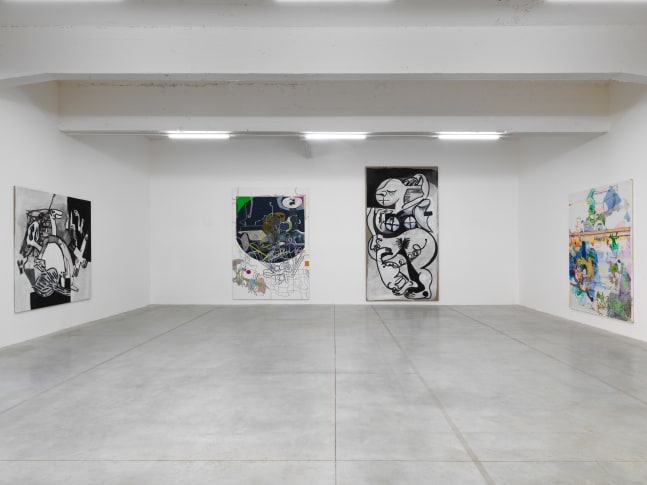 Installation view of paintings by Tobias Pils and Michael Williams