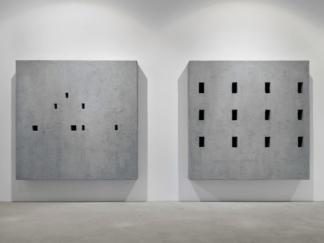 Installation view of wall works by Valentin Carron