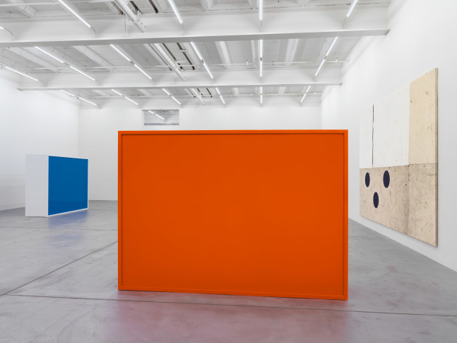 Installation view of Joe Bradley painting and sculpture exhibition