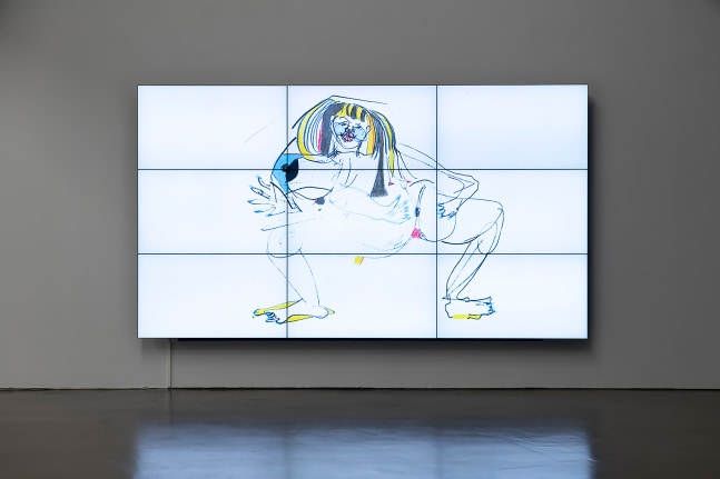 Installation view of video installation by Tschabalala Self