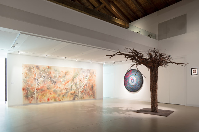 Installation view of painting by Sam Falls and works by other artists