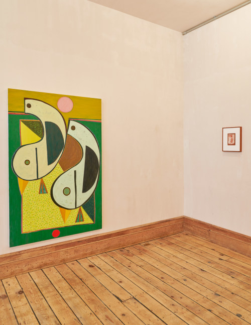 Installation view of paintings and drawings by Austin Eddy