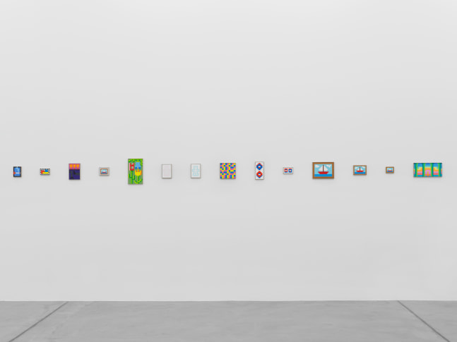 Installation view of Jean-Frédéric Schnyder paintings and cardboard sculpture exhibition