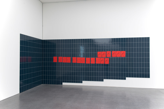 Indoor view of wall sculpture installation by Matias Faldbakken