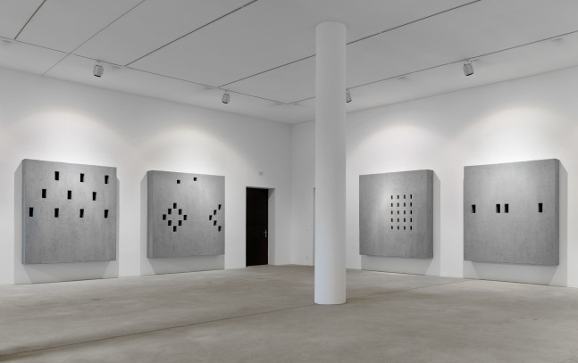 Installation view of wall works by Valentin Carron