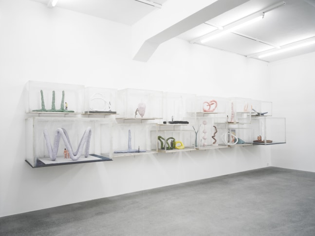 Installation view of Franz West sculptures and prints exhibition