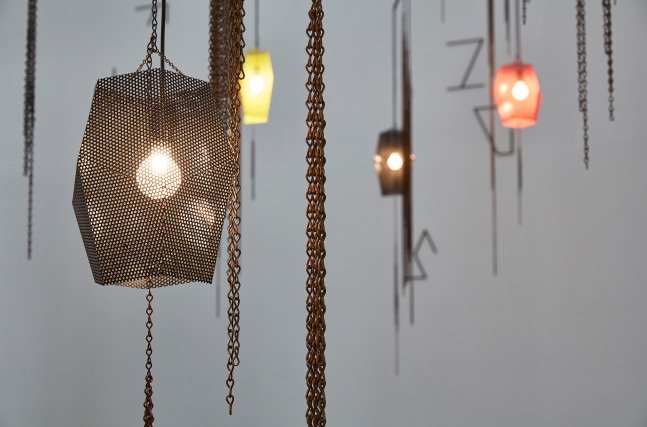 Installation view of sculptures by Martin Boyce