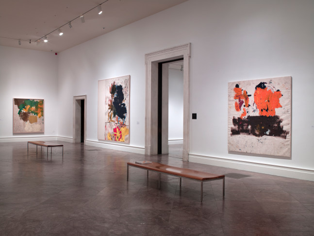 Installation view of paintings and sculptures by Joe Bradley