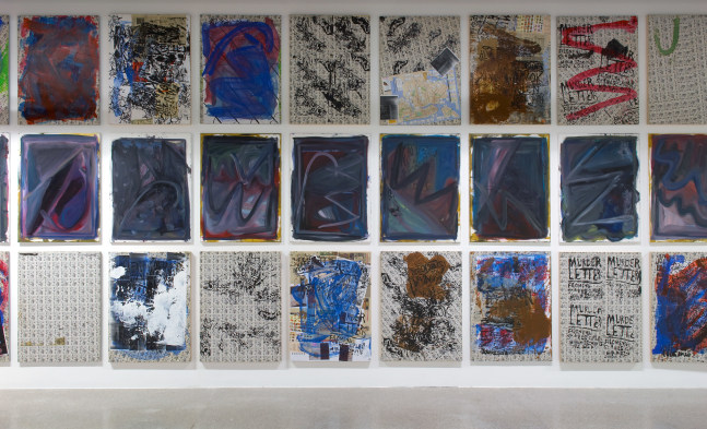 Installation view of paintings by Josh Smith