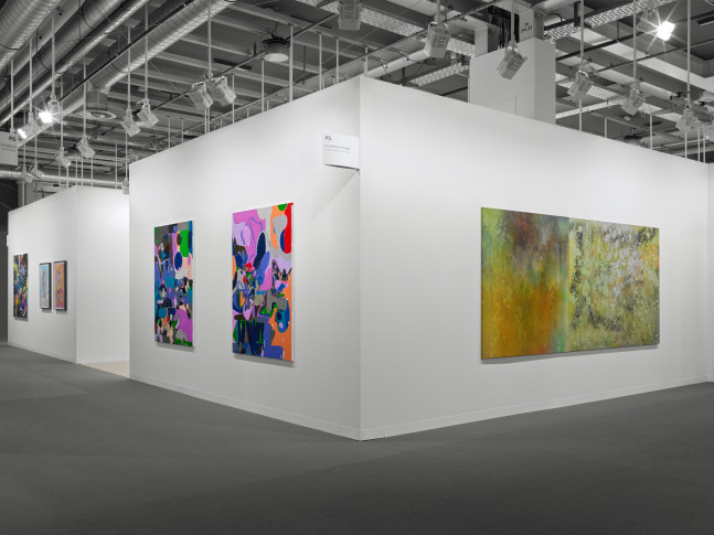 installation view of works by various artists at the Art Basel booth