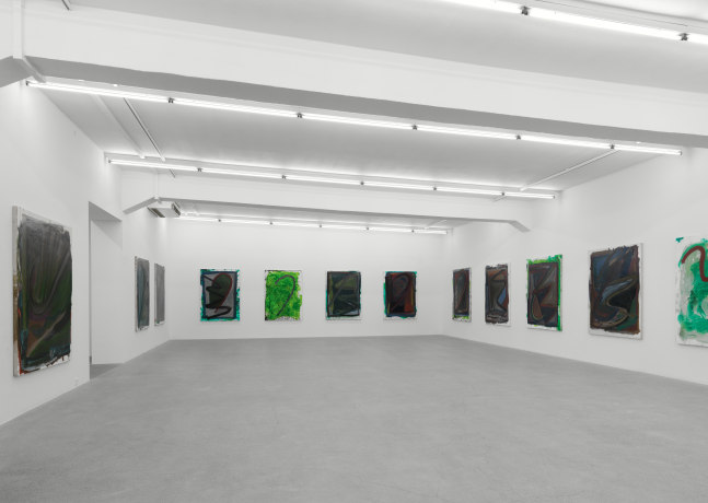 Installation view of Josh Smith paintings exhibition