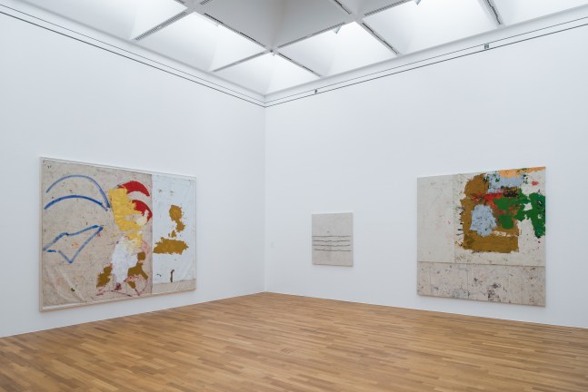 Installation view of paintings by Joe Bradley