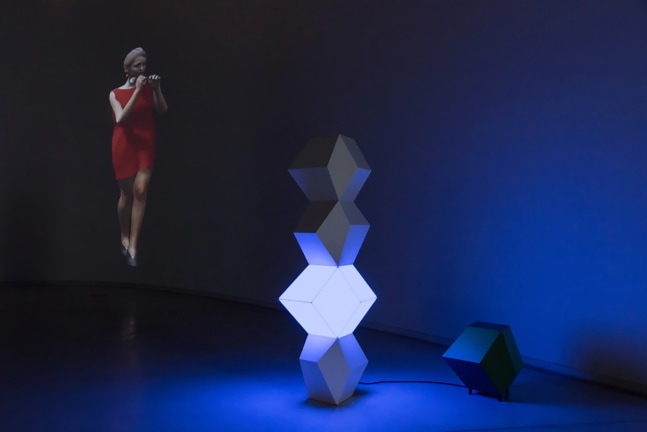 Installation view of sculptures by Angela Bulloch