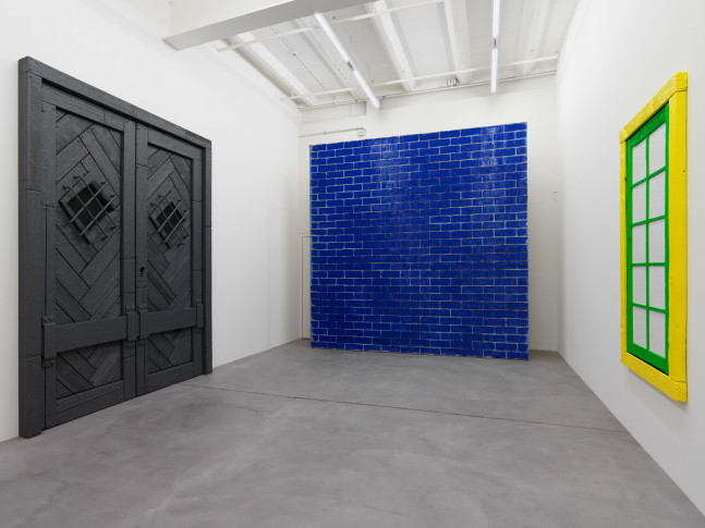 Installation view of Ugo Rondinone brick wall paintings exhibition