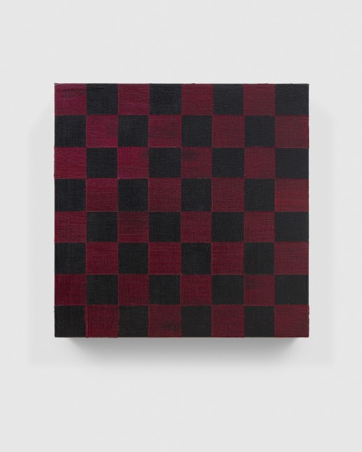 checkerboard painting in dark red and black by Sarah Ortmeyer