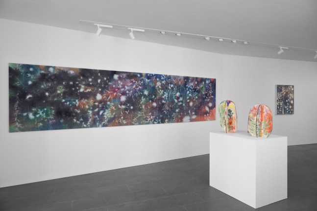 Installation view, Jean-Marie Appriou, Sam Falls, Shara Hughes, Galerie 75 Faubourg, Paris, 2021