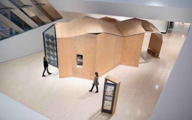 Installation view of sculptures by Oscar Tuazon