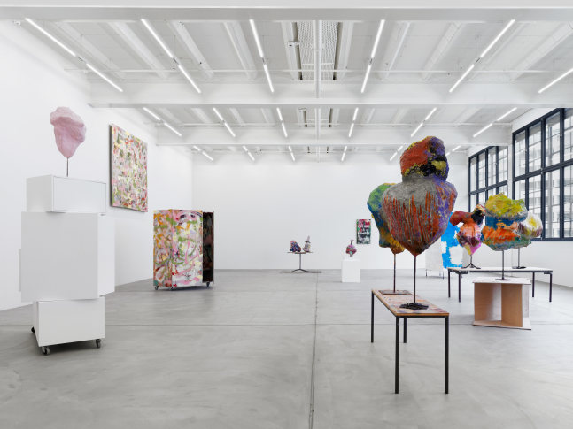 Installation view of Franz West sculptures and prints exhibition