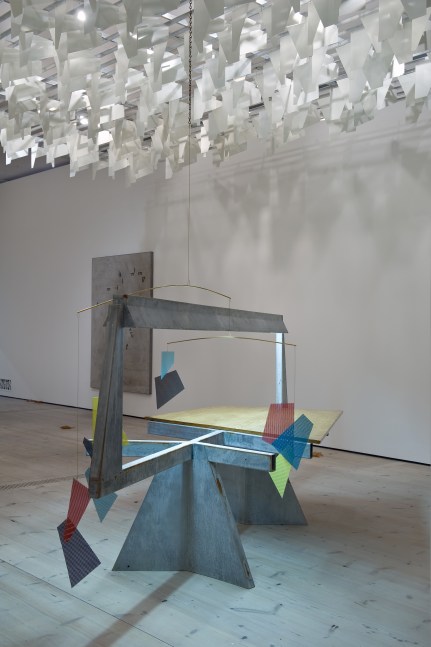 Installation view of sculptures by Martin Boyce